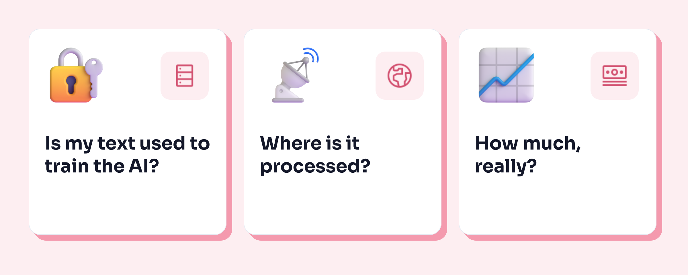 Three questions before you choose: is your text used to train the AI, where is it processed, what does it really cost